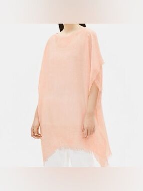 NEW Eileen Fisher Poncho Kaftan Tunic Top One Size Peach Tencel Linen Blend